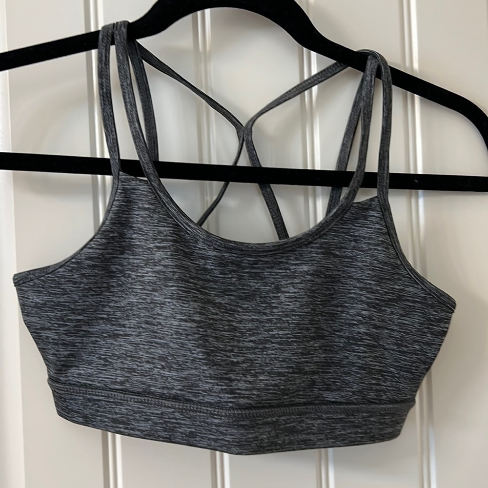 Gaiam XS Gray Sports Bra; thin lining, no underwire.
